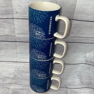 Starbucks Stackable Mugs 4 Blue Teal Floral Cups
